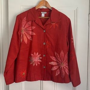 Coldwater Creek Woman’s blazer, red w/flowers, Sz XL